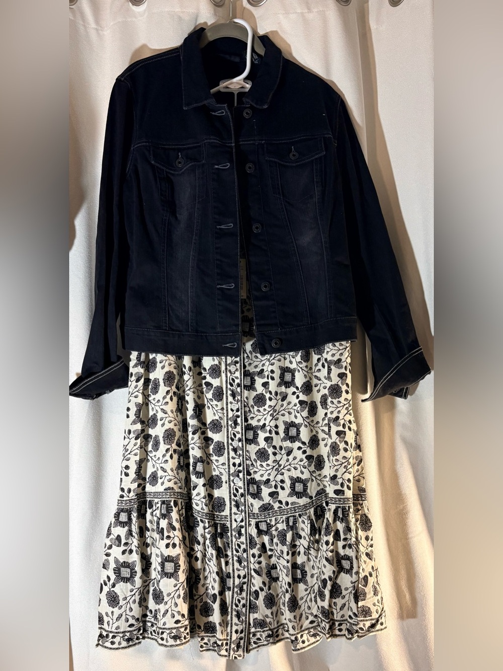 Cottagecore Boho Whimsy Black Floral Maxi Skirt with Black Heart 🖤Leaves NWT - Picture 7 of 7
